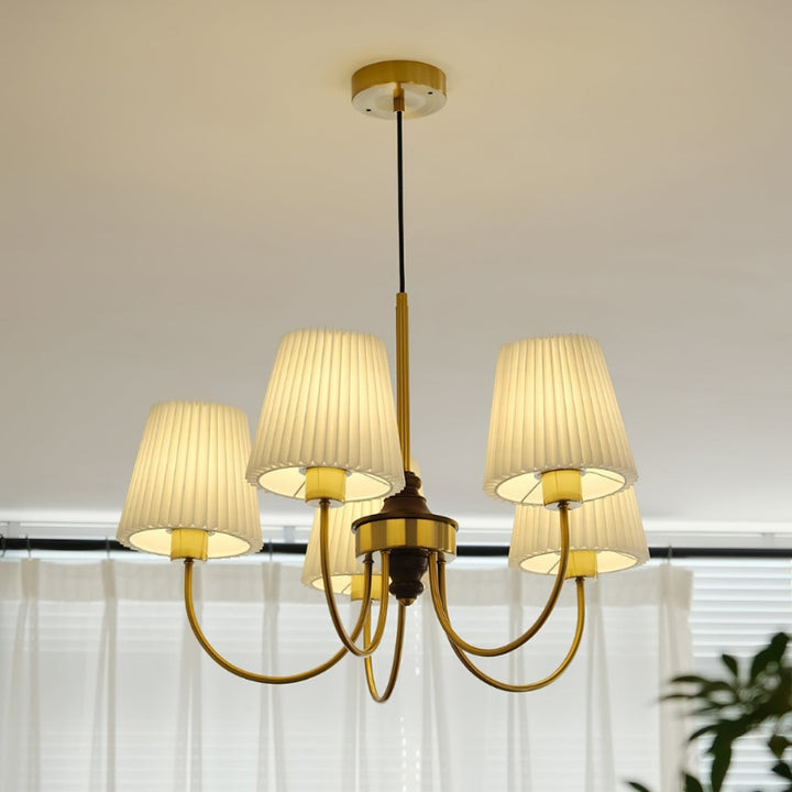RORY Elegant Pleated Shade Wood Chandelier