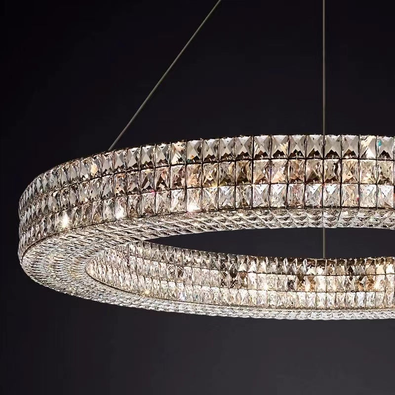 Crystal chandelier against a black background