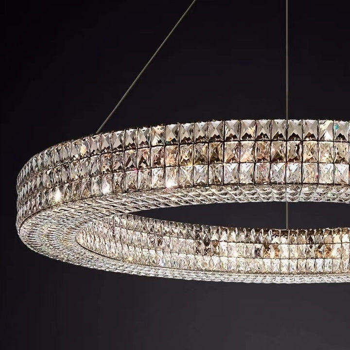 Crystal chandelier against a black background