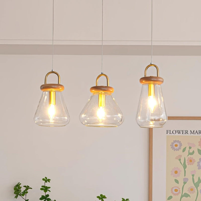 SAYLOR Clear Glass Wood Kitchen  Accent Pendant Light