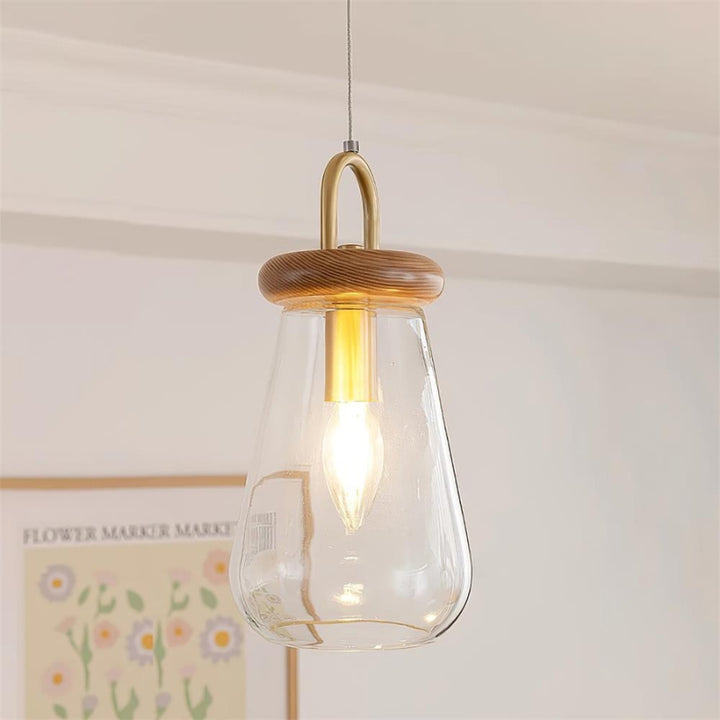 SAYLOR Clear Glass Wood Kitchen  Accent Pendant Light