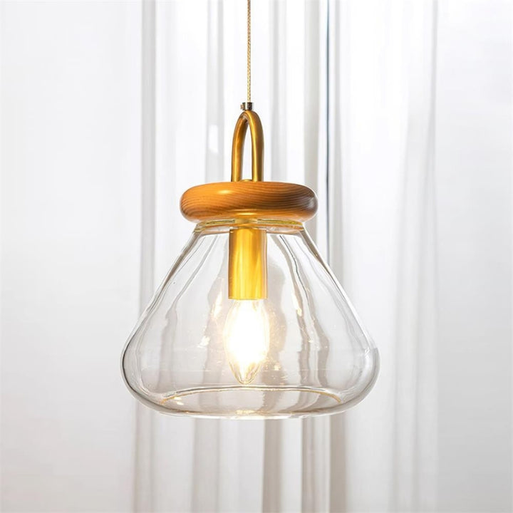 SAYLOR Clear Glass Wood Kitchen  Accent Pendant Light