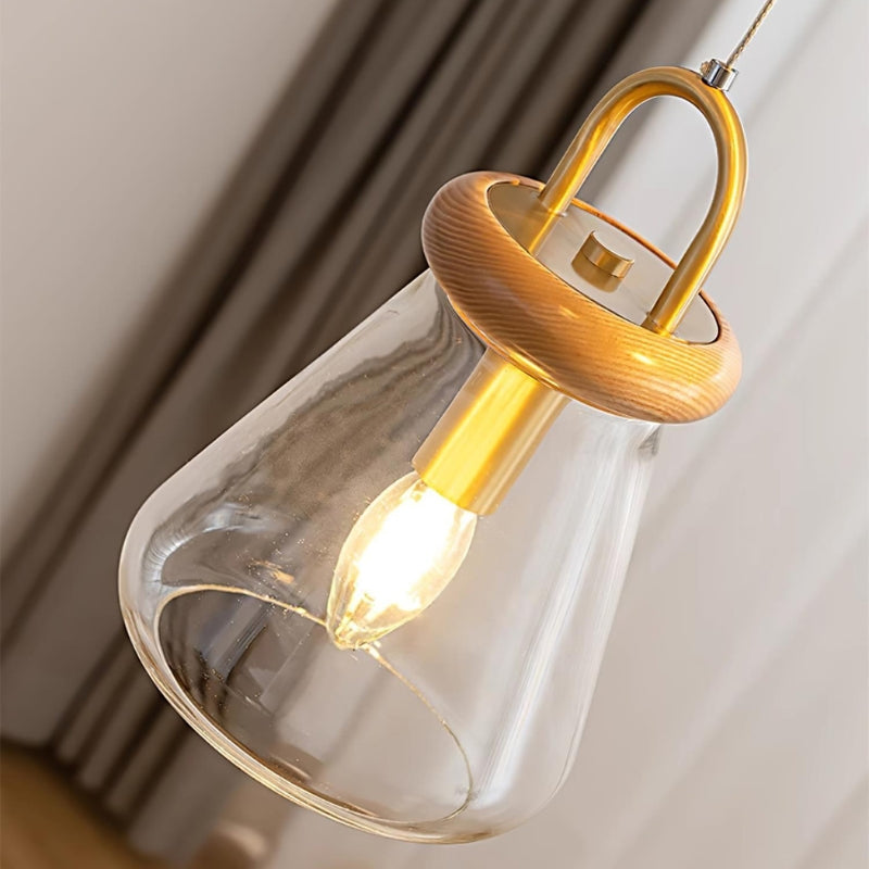 SAYLOR Clear Glass Wood Kitchen  Accent Pendant Light