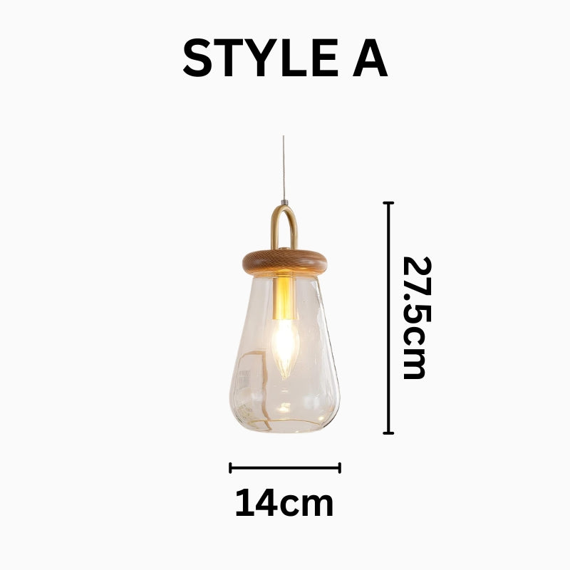SAYLOR Clear Glass Wood Kitchen  Accent Pendant Light