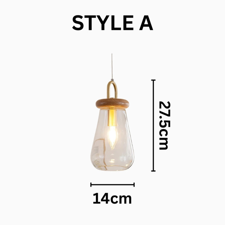 SAYLOR Clear Glass Wood Kitchen  Accent Pendant Light