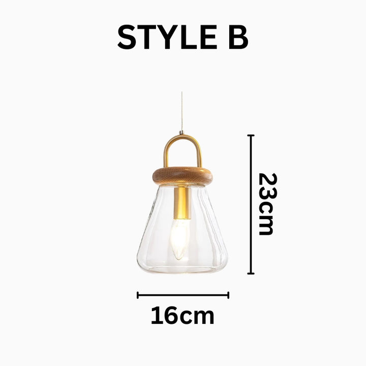 SAYLOR Clear Glass Wood Kitchen  Accent Pendant Light