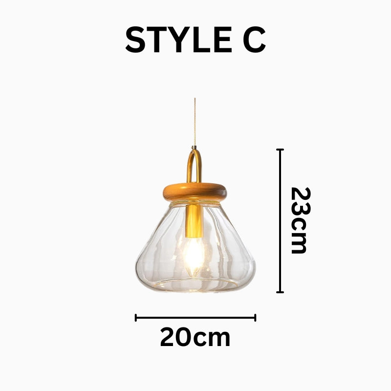 SAYLOR Clear Glass Wood Kitchen  Accent Pendant Light