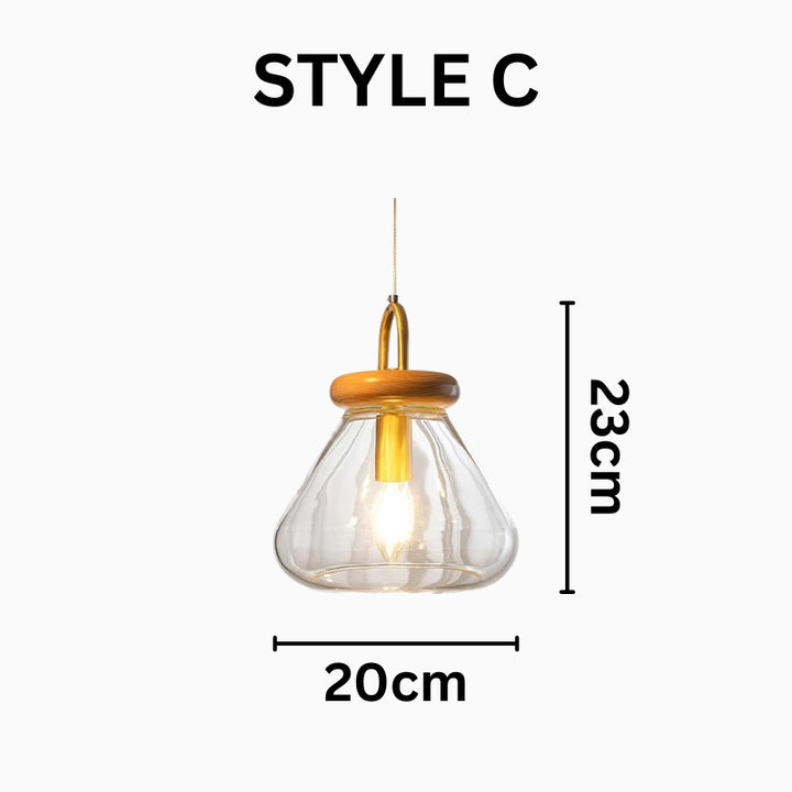SAYLOR Clear Glass Wood Kitchen  Accent Pendant Light