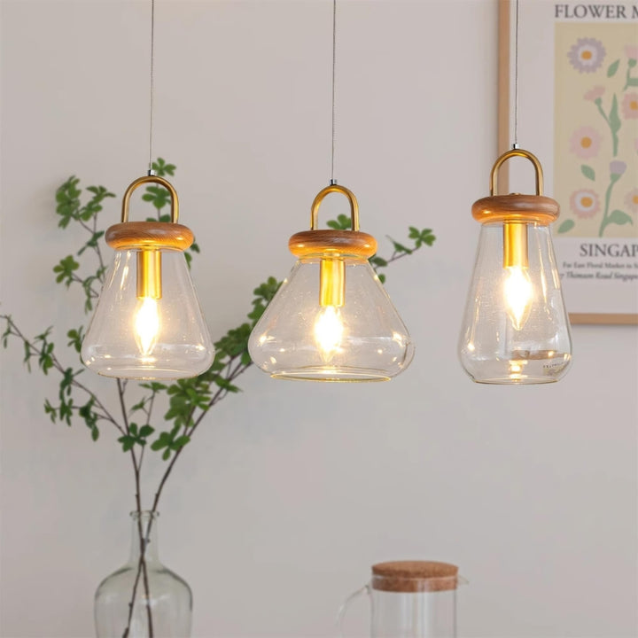 SAYLOR Clear Glass Wood Kitchen  Accent Pendant Light