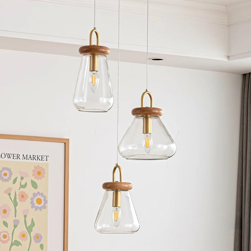 SAYLOR Clear Glass Wood Kitchen  Accent Pendant Light