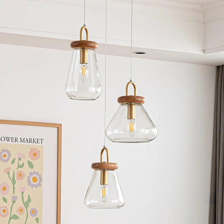 SAYLOR Clear Glass Wood Kitchen  Accent Pendant Light