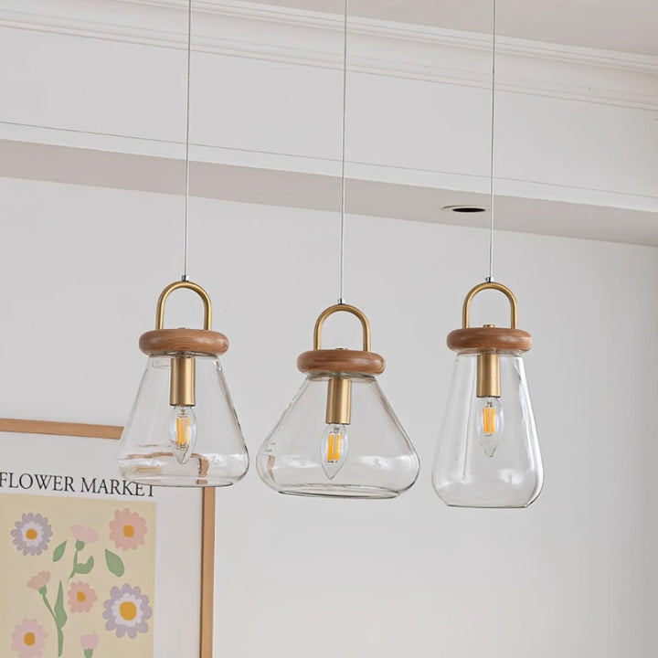 SAYLOR Clear Glass Wood Kitchen  Accent Pendant Light