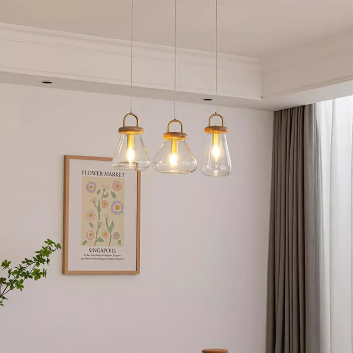 SAYLOR Clear Glass Wood Kitchen  Accent Pendant Light