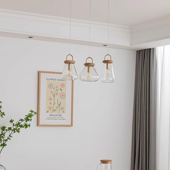 SAYLOR Clear Glass Wood Kitchen  Accent Pendant Light