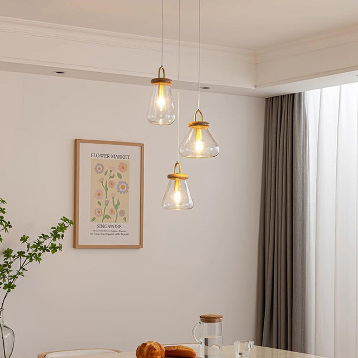 SAYLOR Clear Glass Wood Kitchen  Accent Pendant Light