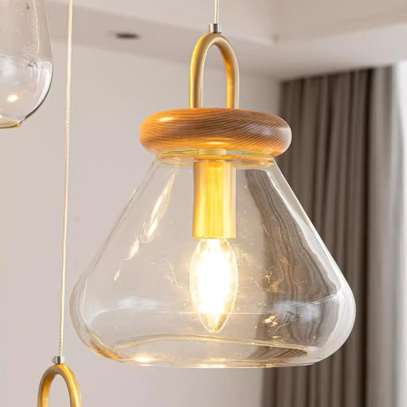 SAYLOR Clear Glass Wood Kitchen  Accent Pendant Light