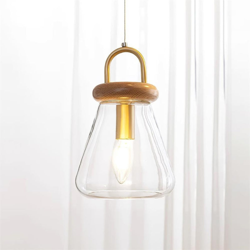 SAYLOR Clear Glass Wood Kitchen  Accent Pendant Light