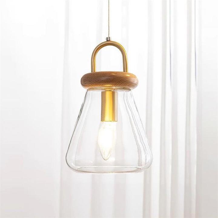 SAYLOR Clear Glass Wood Kitchen  Accent Pendant Light