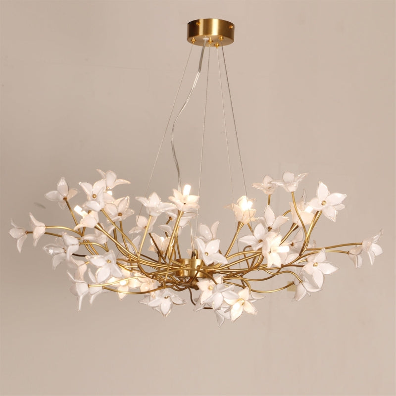SENNA Glass Nature-Inspired White Flowers Chandelier