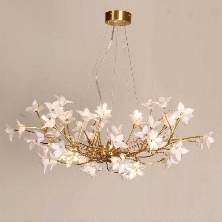 SENNA Glass Nature-Inspired White Flowers Chandelier