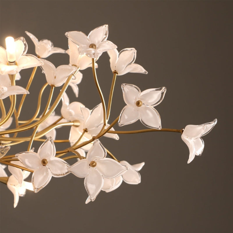 SENNA Glass Nature-Inspired White Flowers Chandelier