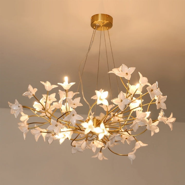 SENNA Glass Nature-Inspired White Flowers Chandelier