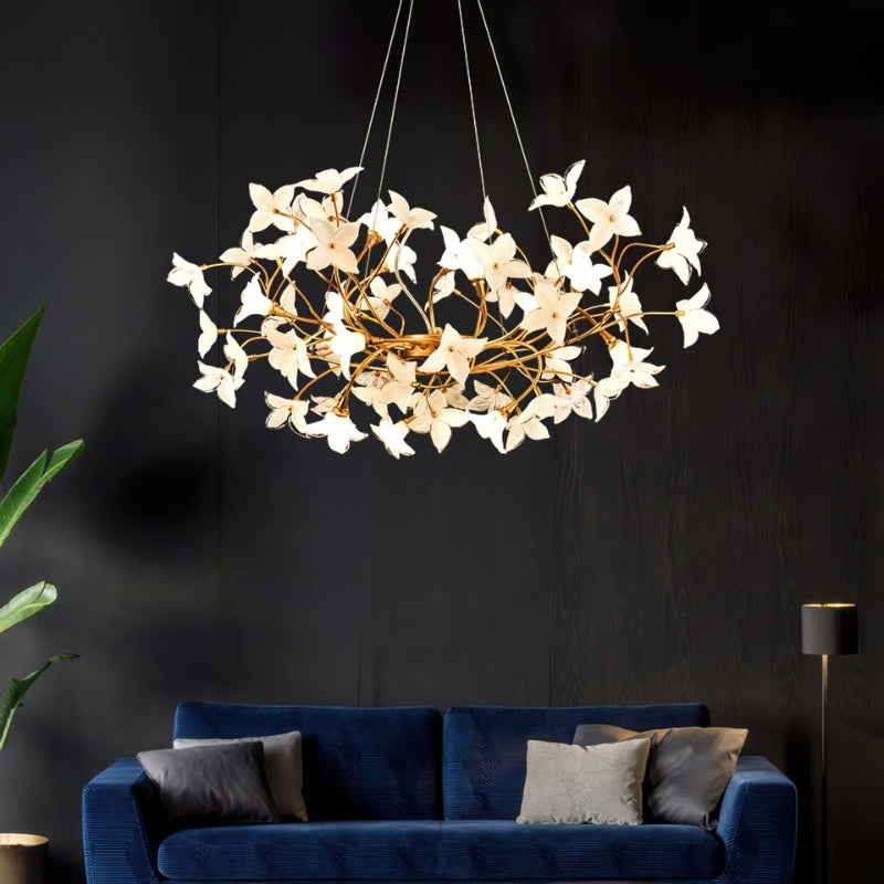 SENNA Glass Nature-Inspired White Flowers Chandelier