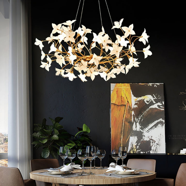 SENNA Glass Nature-Inspired White Flowers Chandelier