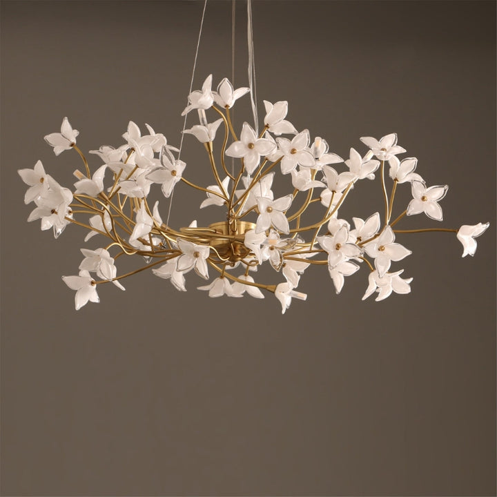 SENNA Glass Nature-Inspired White Flowers Chandelier