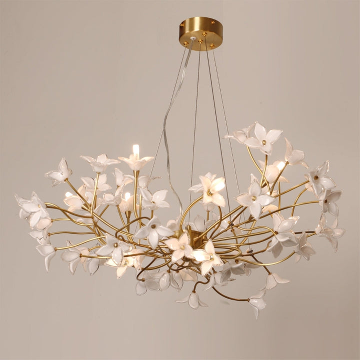 SENNA Glass Nature-Inspired White Flowers Chandelier