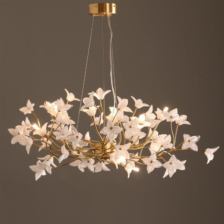 SENNA Glass Nature-Inspired White Flowers Chandelier