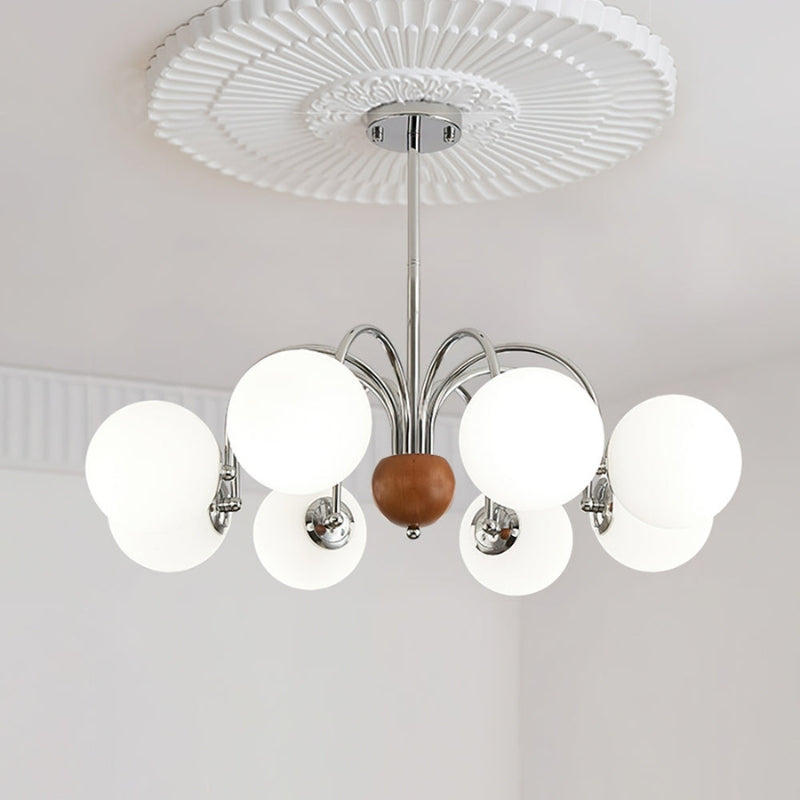 TRIS Chrome Modern Chrome and Wood Lighting Statement Chandelier