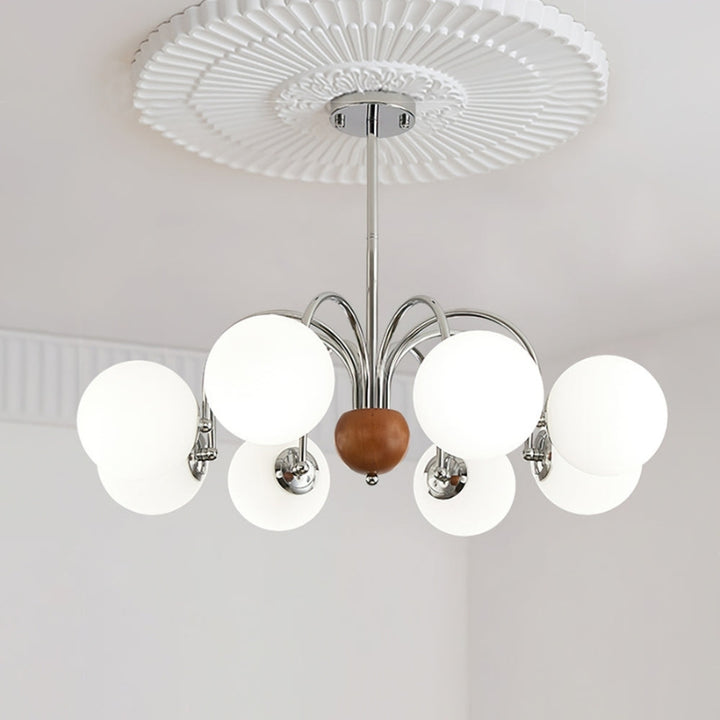 TRIS Chrome Modern Chrome and Wood Lighting Statement Chandelier
