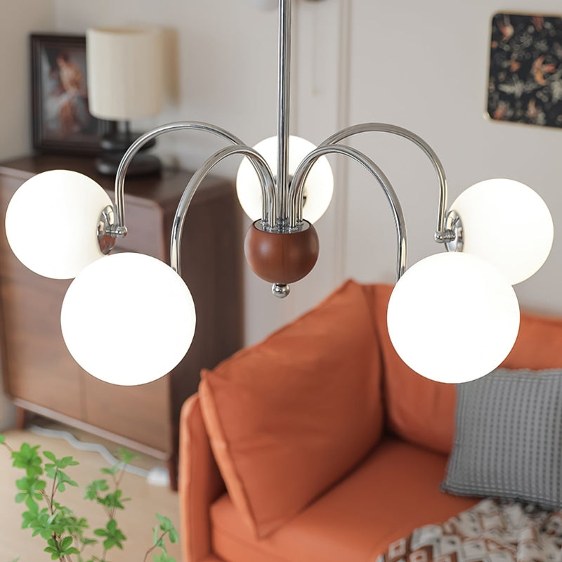 TRIS Chrome Modern Chrome and Wood Lighting Statement Chandelier