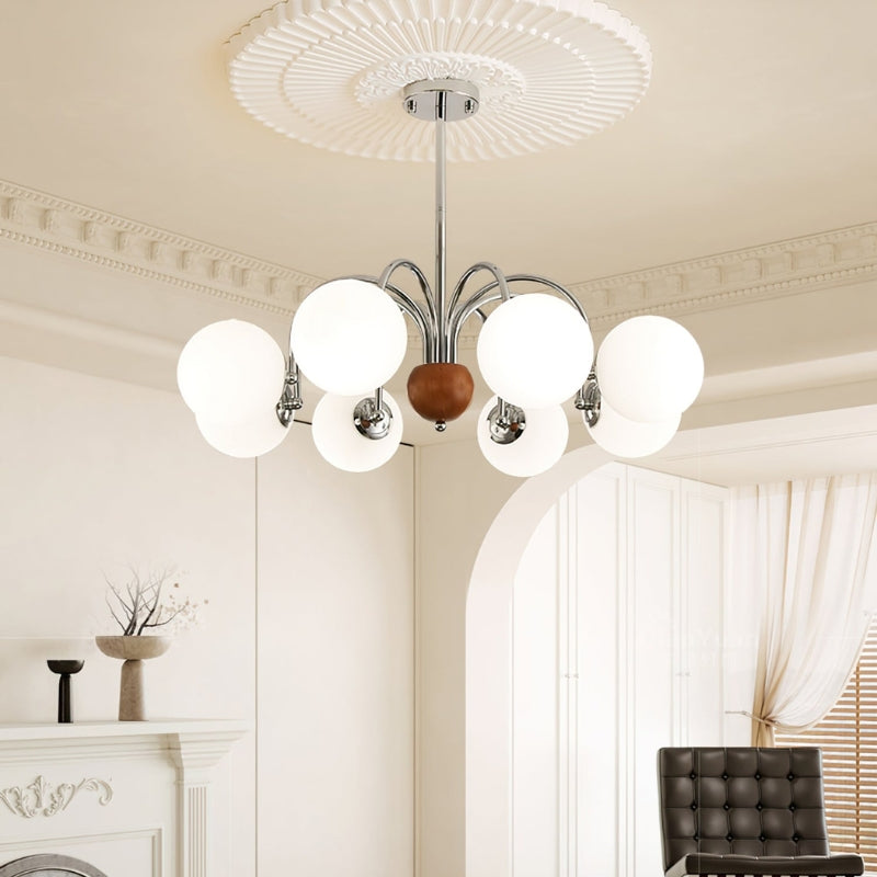 TRIS Chrome Modern Chrome and Wood Lighting Statement Chandelier