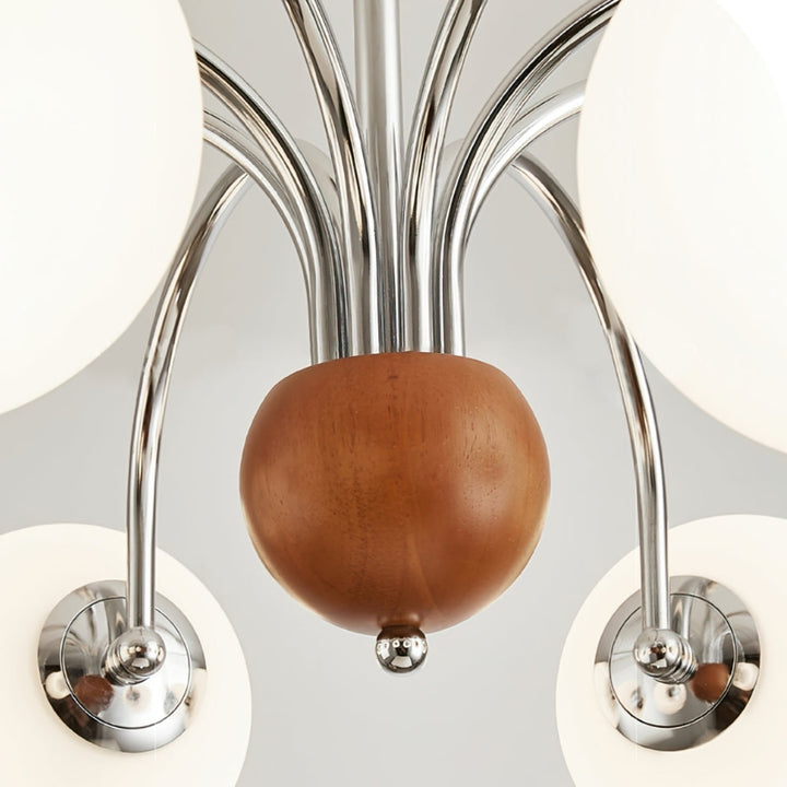 TRIS Chrome Modern Chrome and Wood Lighting Statement Chandelier