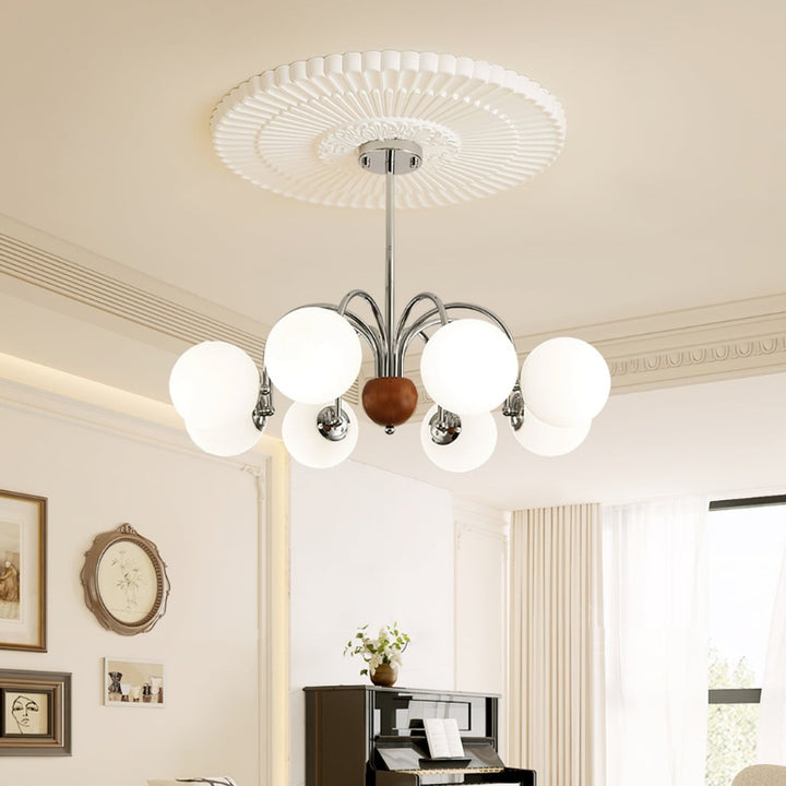 TRIS Chrome Modern Chrome and Wood Lighting Statement Chandelier