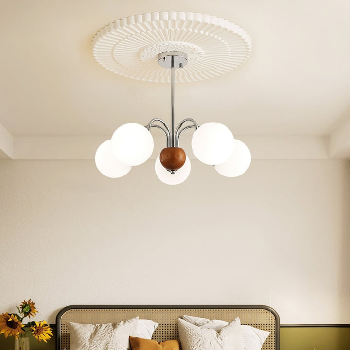 TRIS Chrome Modern Chrome and Wood Lighting Statement Chandelier