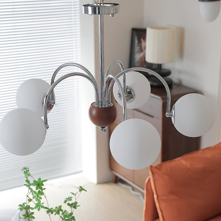 TRIS Chrome Modern Chrome and Wood Lighting Statement Chandelier