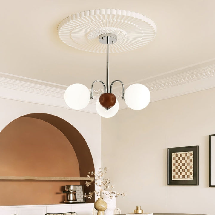 TRIS Chrome Modern Chrome and Wood Lighting Statement Chandelier