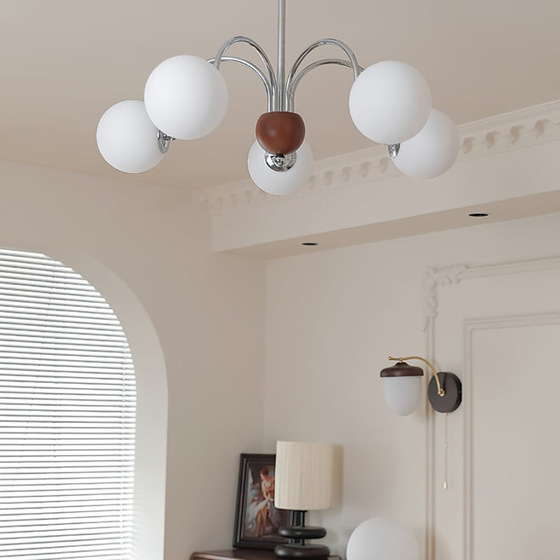 TRIS Chrome Modern Chrome and Wood Lighting Statement Chandelier