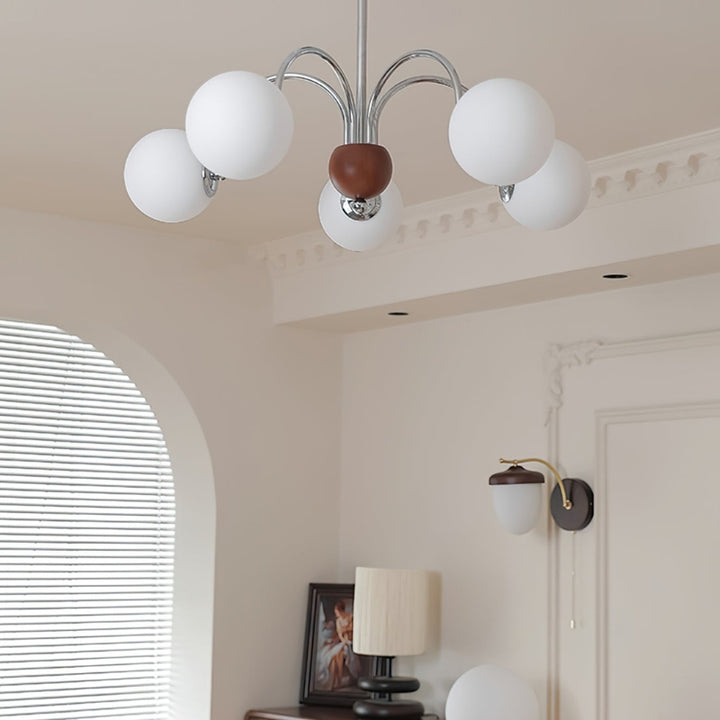 TRIS Chrome Modern Chrome and Wood Lighting Statement Chandelier