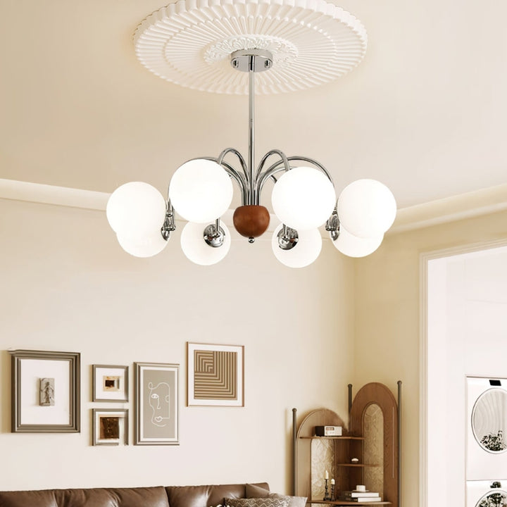 TRIS Chrome Modern Chrome and Wood Lighting Statement Chandelier