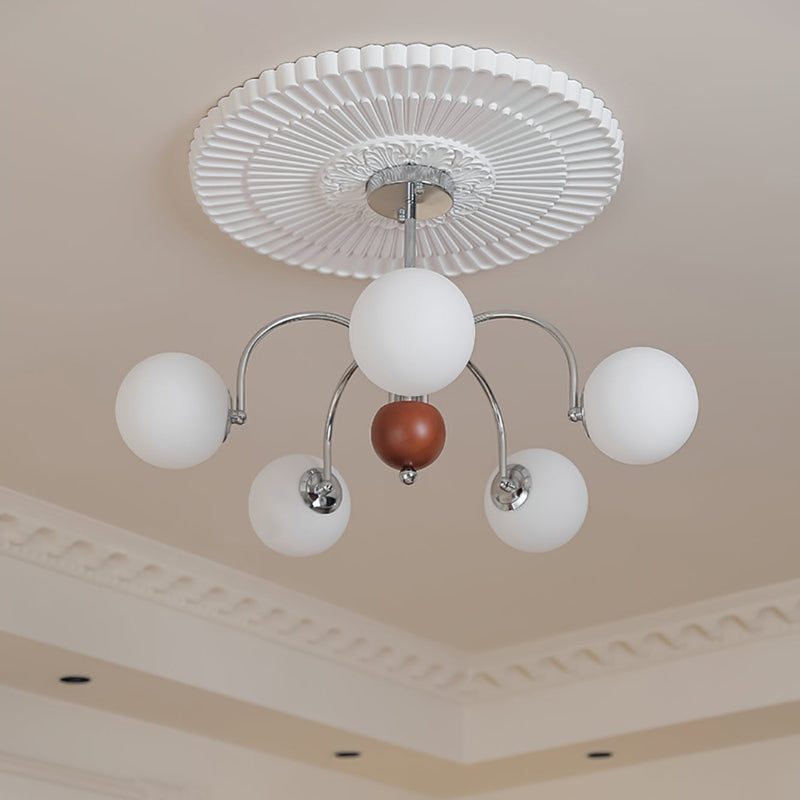 TRIS Chrome Modern Chrome and Wood Lighting Statement Chandelier