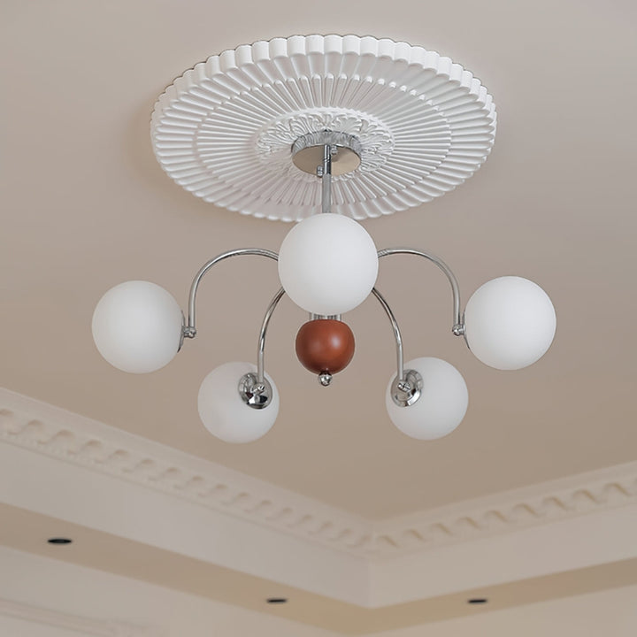 TRIS Chrome Modern Chrome and Wood Lighting Statement Chandelier