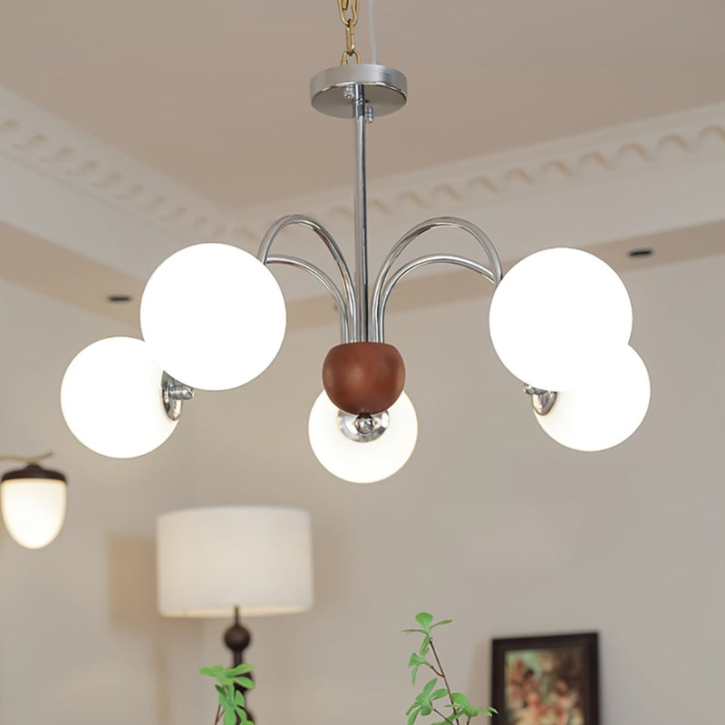 TRIS Chrome Modern Chrome and Wood Lighting Statement Chandelier