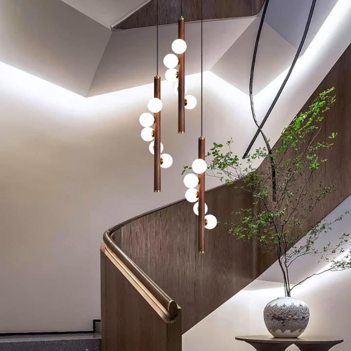 VER Glass Wood Vertical Decorative Pendant Light