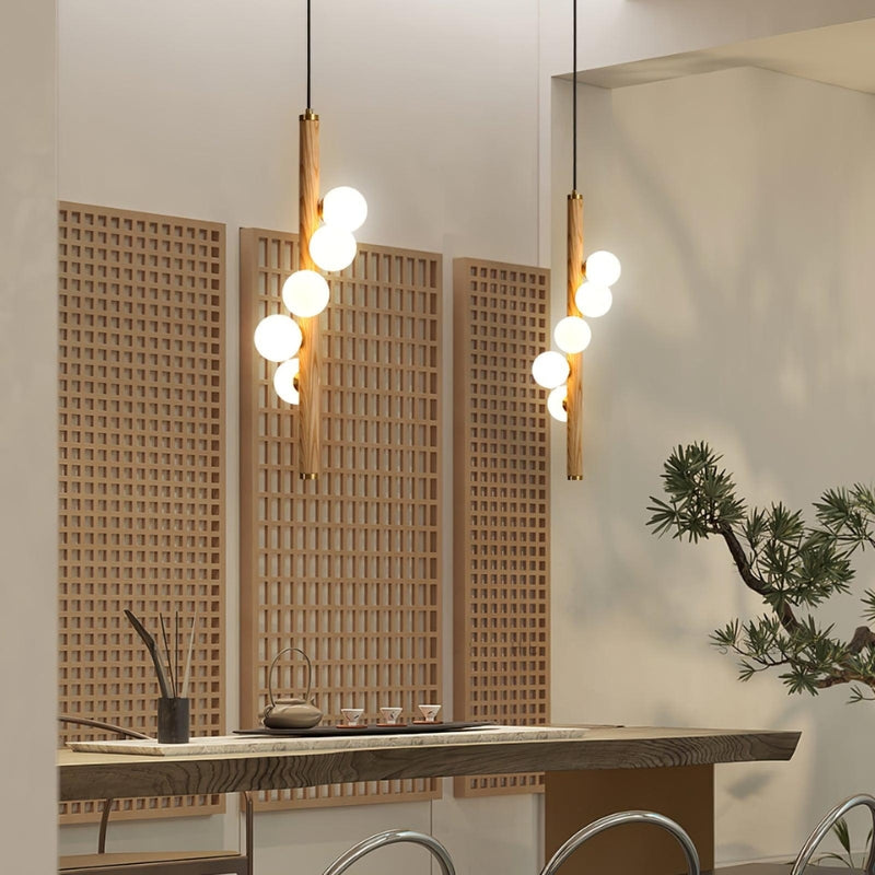 VER Glass Wood Vertical Decorative Pendant Light