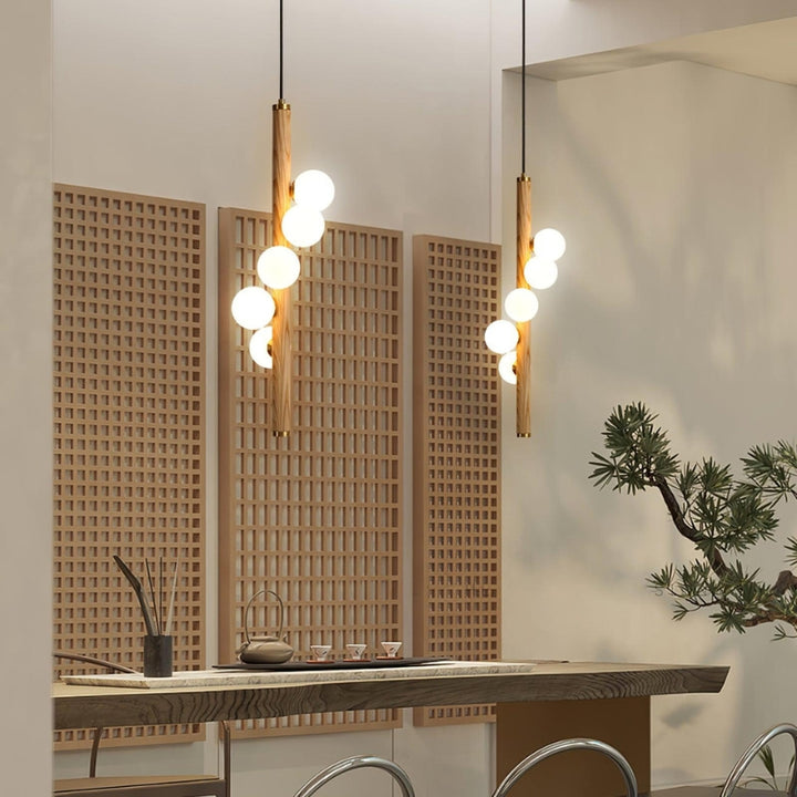VER Glass Wood Vertical Decorative Pendant Light