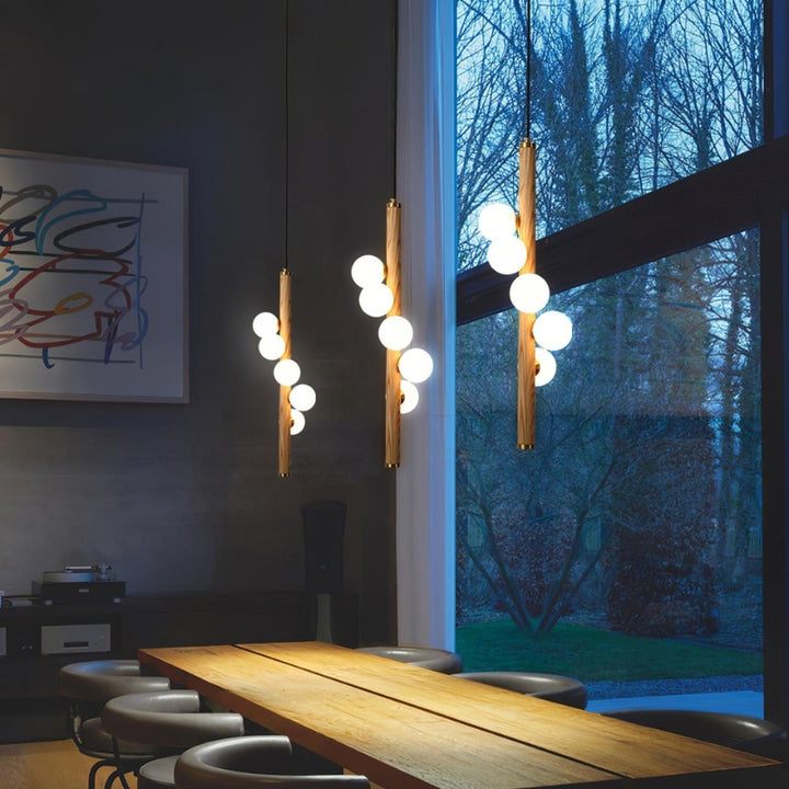 VER Glass Wood Vertical Decorative Pendant Light